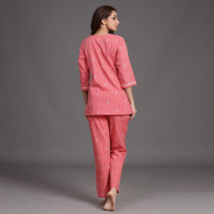 Stroked Rings on Pink Cotton Loungewear Top Set