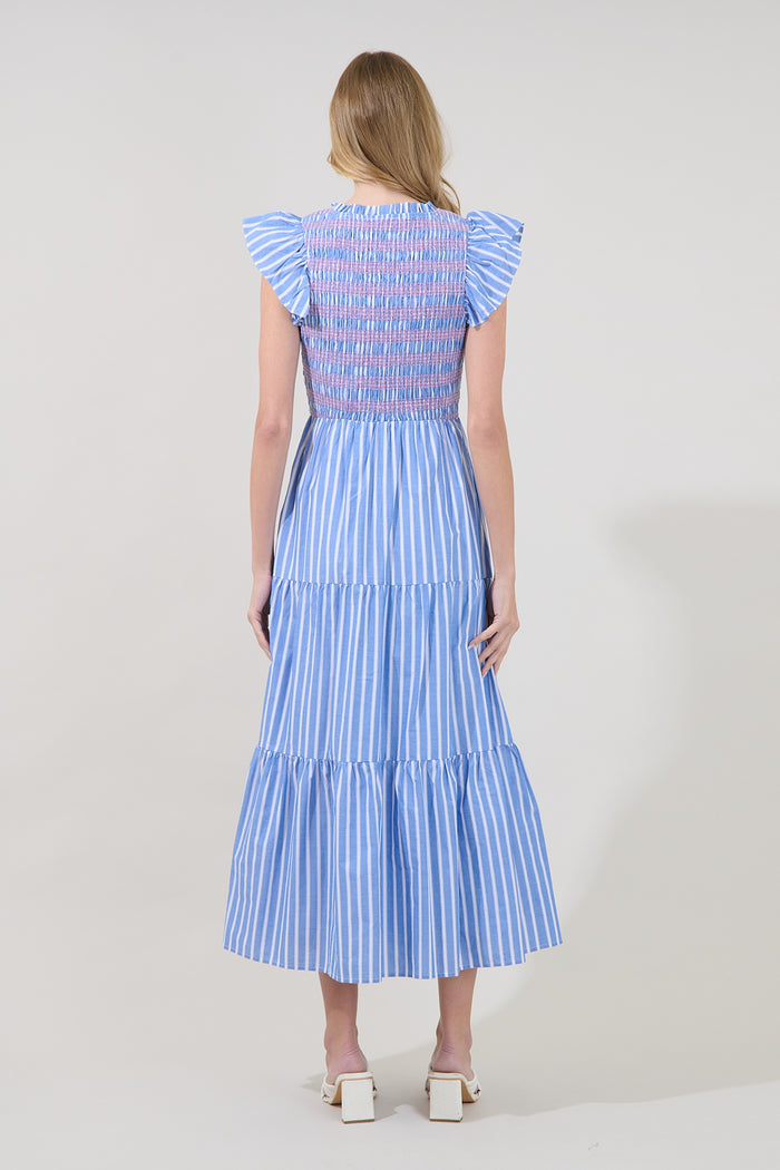 Sunfire Tiered Stitch Midi Dress Stripe