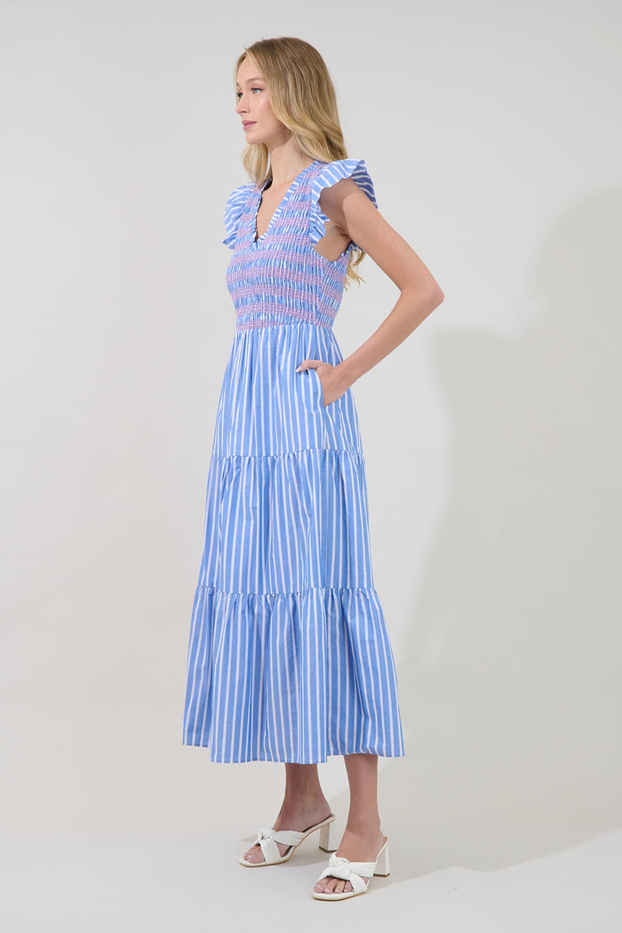 Sunfire Tiered Stitch Midi Dress Stripe