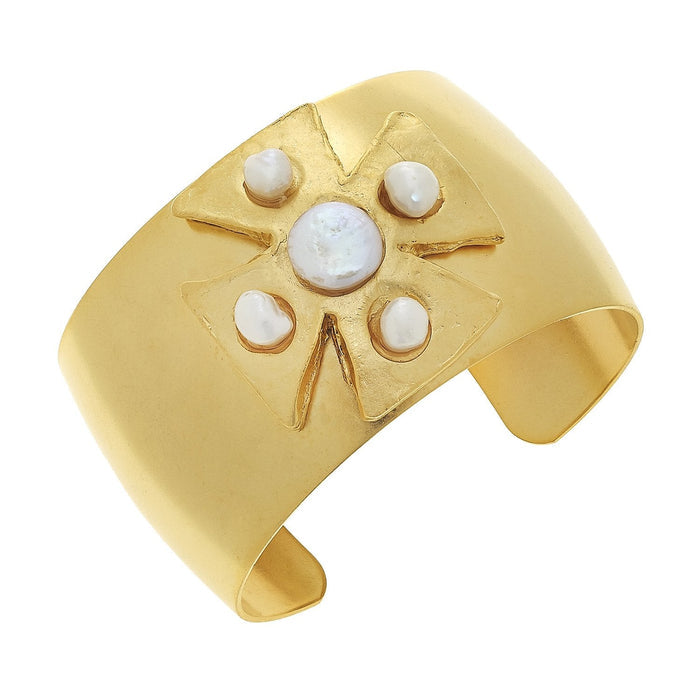 Susan Shaw Gold + Pearl Maltese Cross Cuff