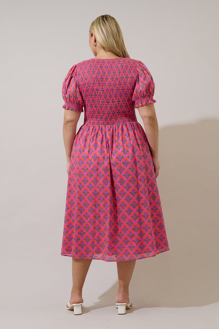 Tamry Smocked Midi Dress Kendrie Floral Curve
