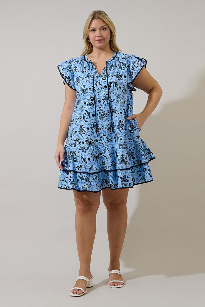 Taris Ruffe Mini Dress Feiry Tropics Curve