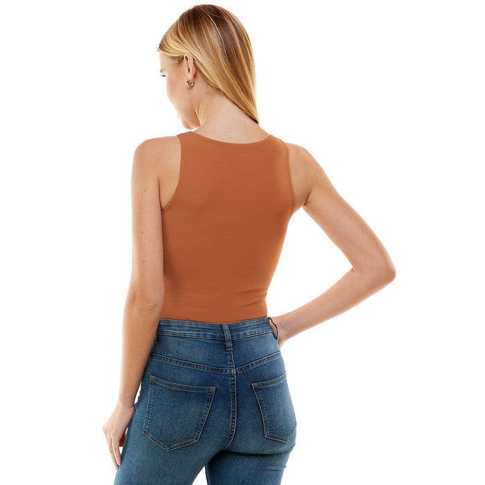 TCEC - Stretch Knit, Round Neck Bodysuit 7677 - Camel