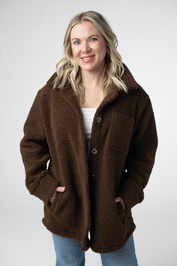 Teddy Oversized Shacket - Brown by Michelle Mae