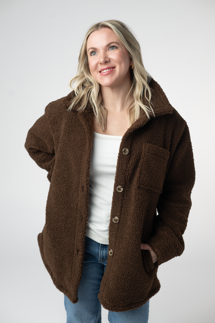 Teddy Oversized Shacket - Brown by Michelle Mae