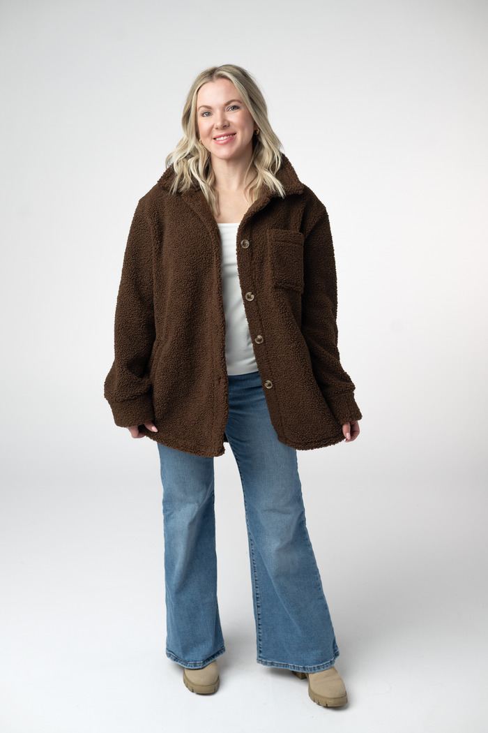 Teddy Oversized Shacket - Brown by Michelle Mae