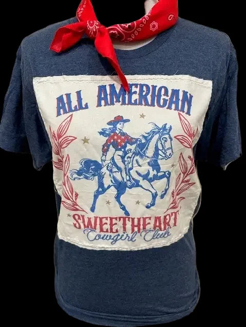 Tee All American Sweetheart Cream Patch Hthr Navy Crew