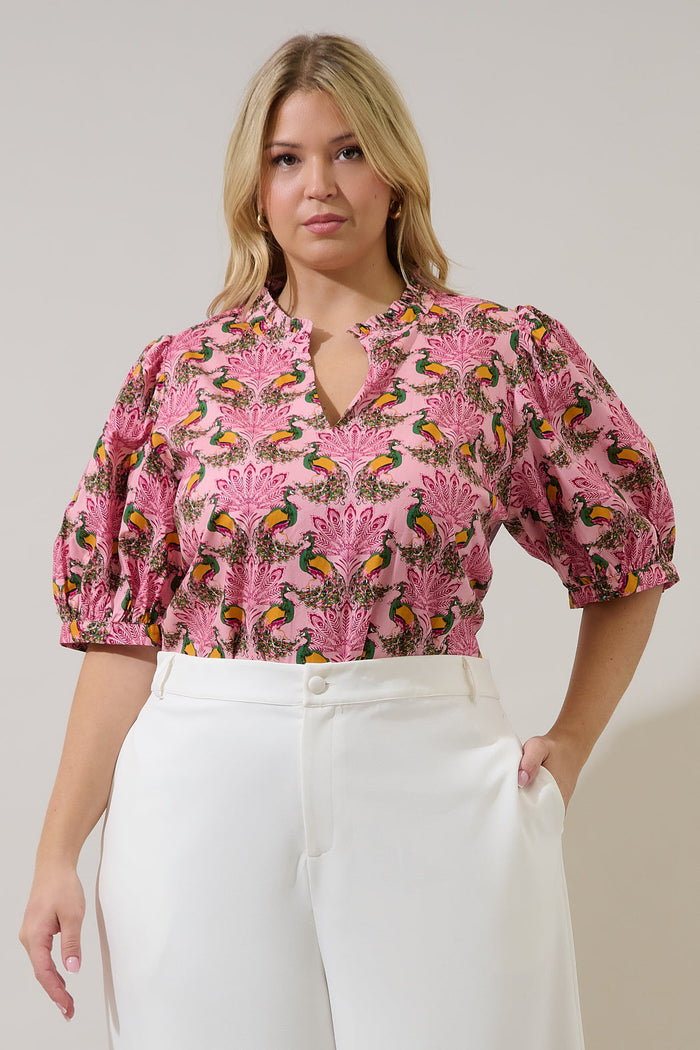 Terri Puff Sleeve Top Peacock Bay Curve