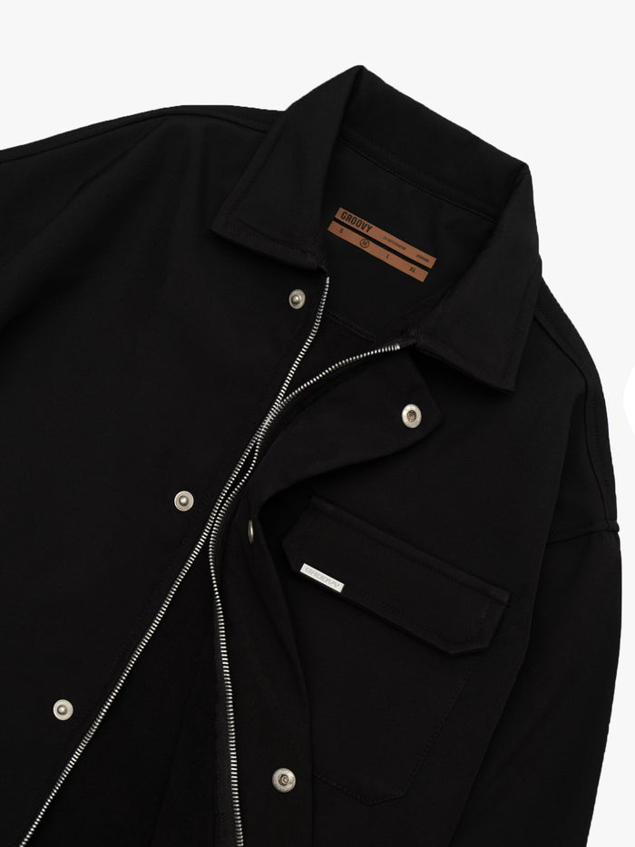 Black Coach Jacket Male Model Front View Nylon Outerwear – GROOVY Pakistan