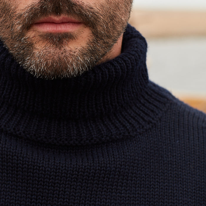 North Sea Clothing navy diver roll neck jumper