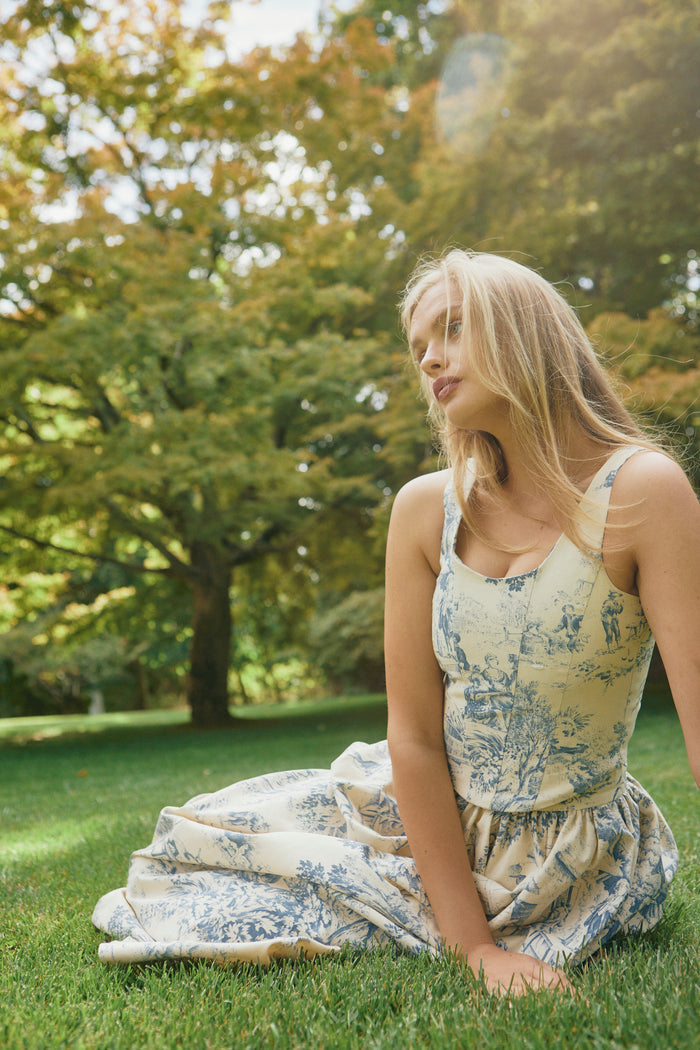 The Emma Corset in Blue Toile