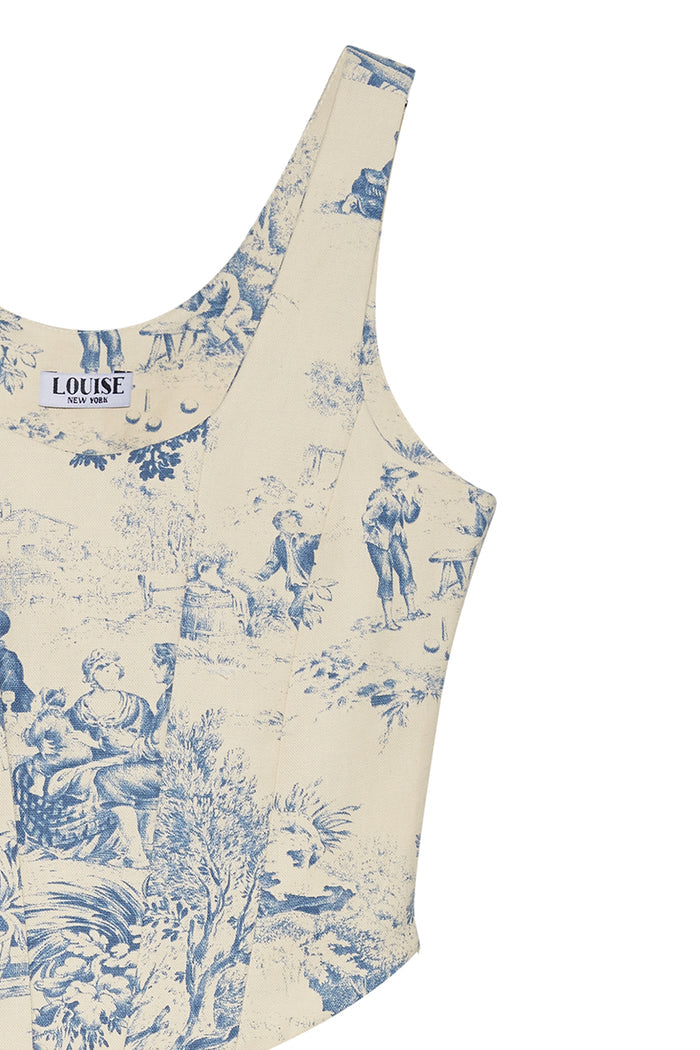 The Emma Corset in Blue Toile