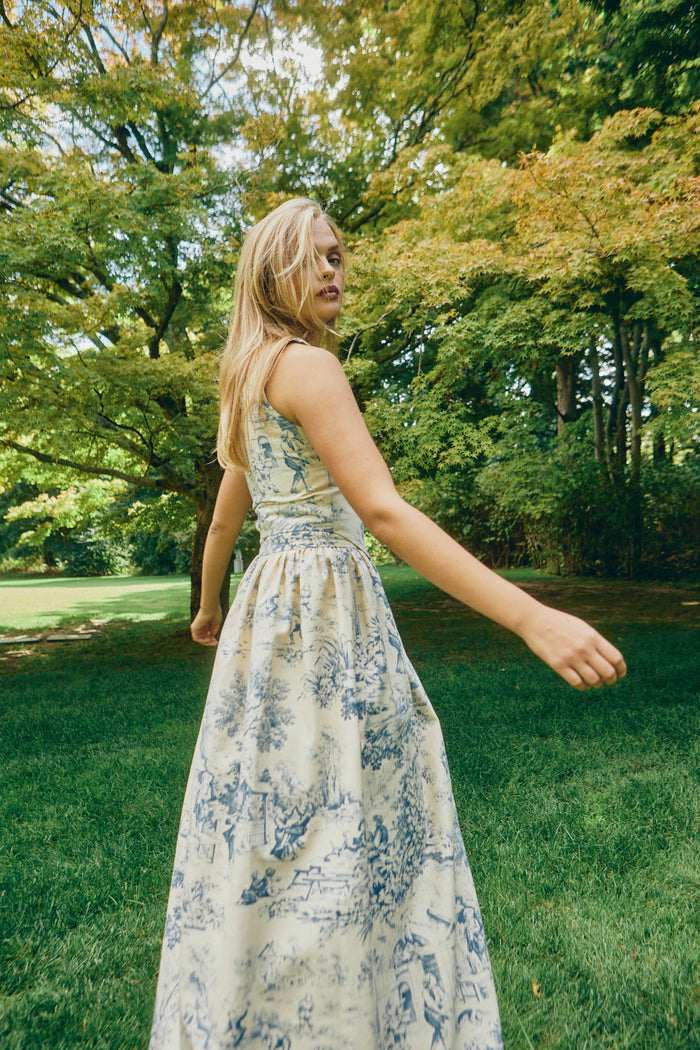 The Emma Corset in Blue Toile