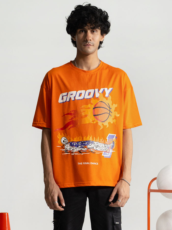 Racing Orange Tee Male Model Front View – The Final Dance – GROOVY Pakistan