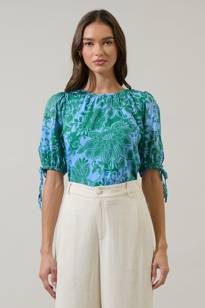 Tressa Floral Kareli Puff Sleeve Top