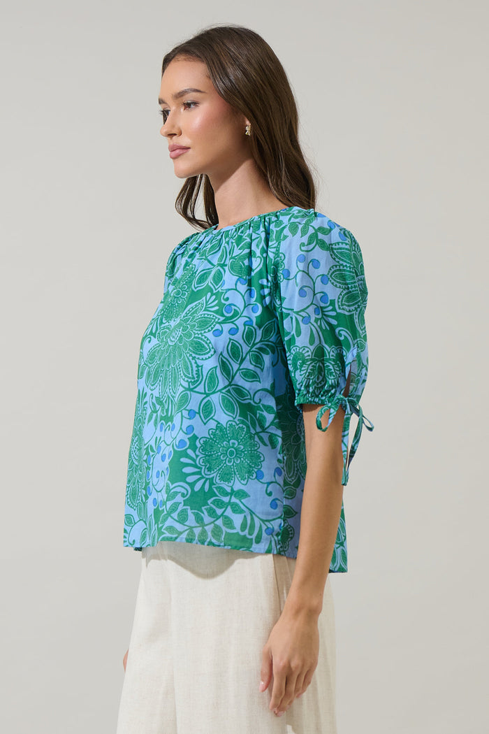 Tressa Floral Kareli Puff Sleeve Top