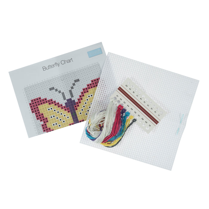 Trimits Counted Cross Stitch Kit Butterfly, 6-Count Binca Fabric, Includes Pre-Sorted Threads, Needle, Instructions in English, French,...