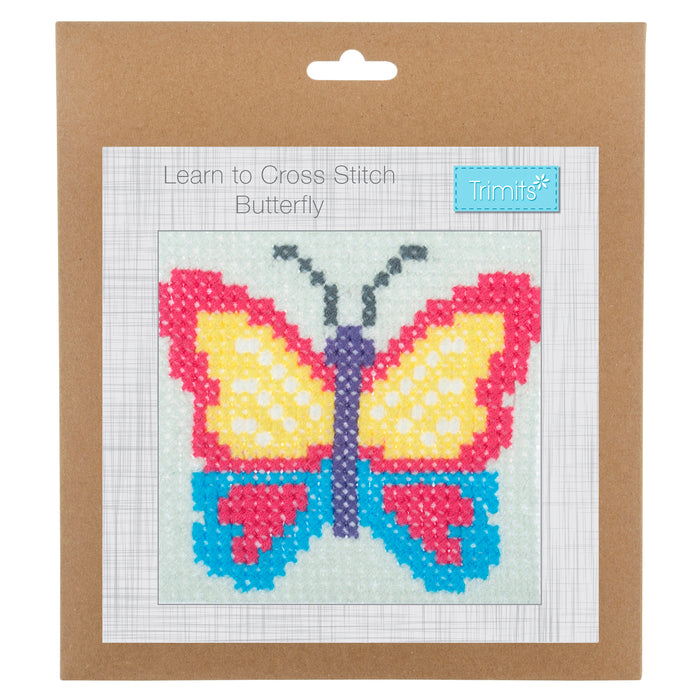 Trimits Counted Cross Stitch Kit Butterfly, 6-Count Binca Fabric, Includes Pre-Sorted Threads, Needle, Instructions in English, French,...