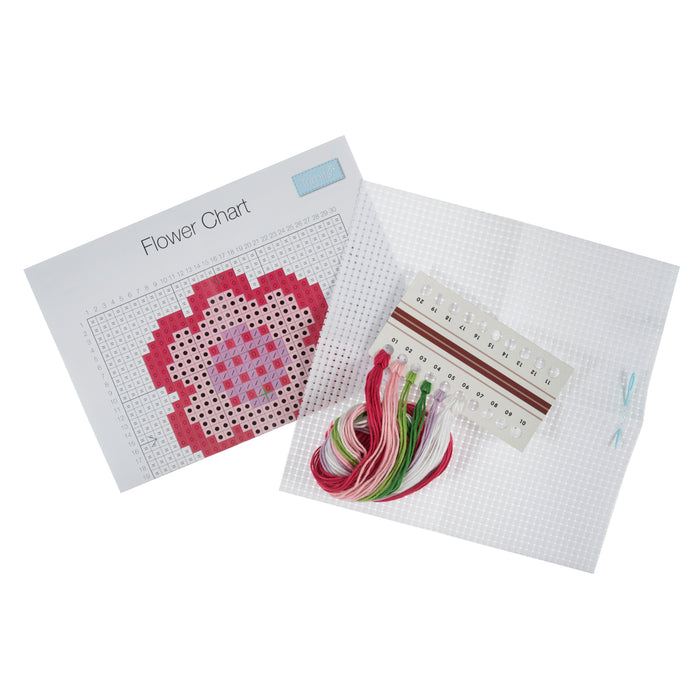 Trimits Counted Cross Stitch Kit Flower, 6-Count Binca Fabric, Includes Pre-Sorted Threads, Needle, Instructions in English, French, Ge...