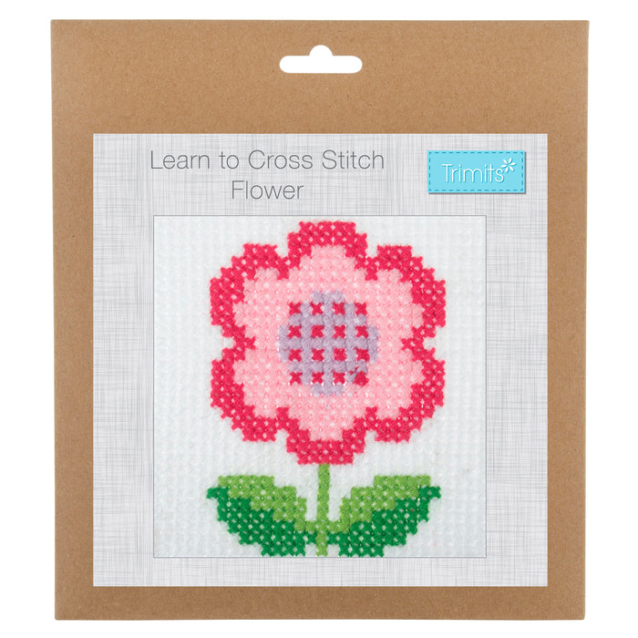 Trimits Counted Cross Stitch Kit Flower, 6-Count Binca Fabric, Includes Pre-Sorted Threads, Needle, Instructions in English, French, Ge...