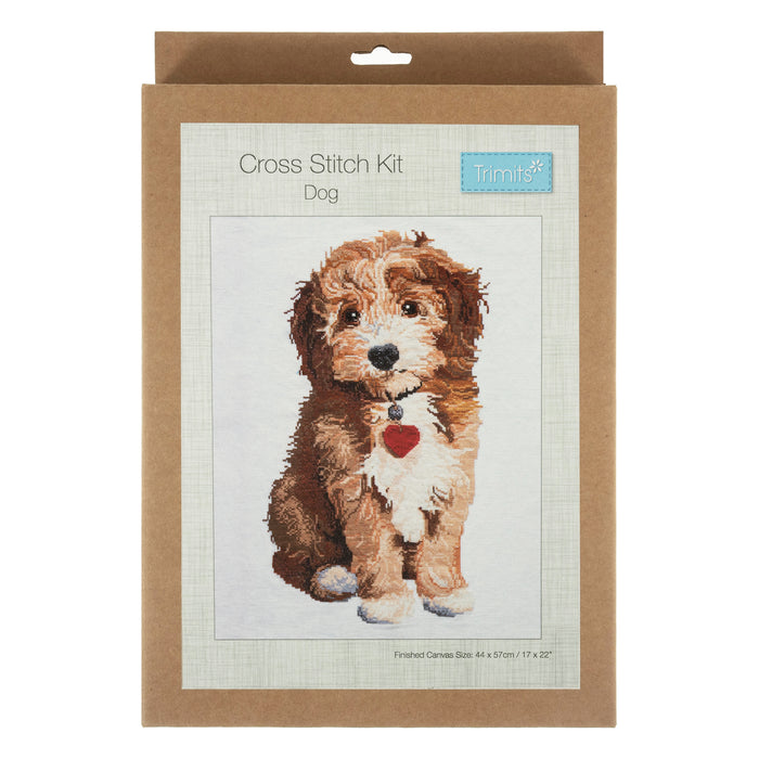 Trimits Counted Cross Stitch Kit Large: Dog, 36x36cm, Includes Aida Fabric, Pre-Sorted Threads, Needle, Personalizing Alphabet, Instruc...