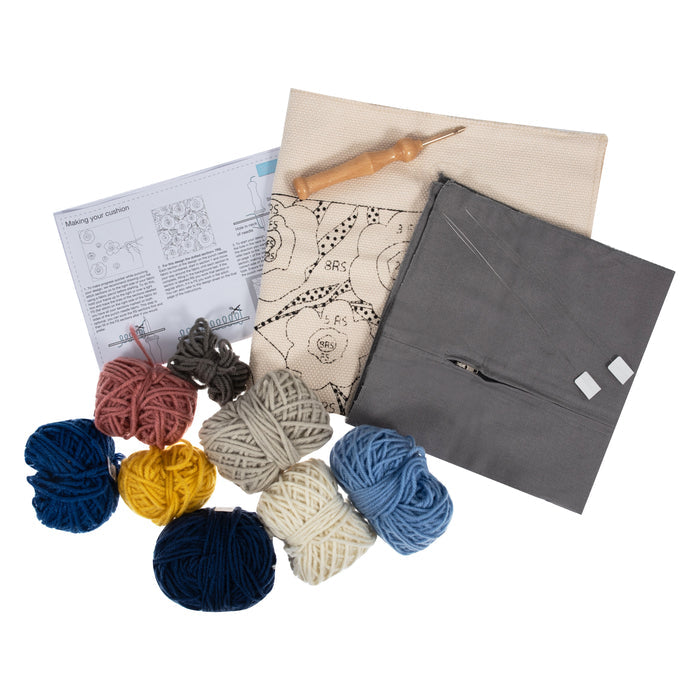 Trimits Punch Needle Kit Cushion: Modern Floral, 36x36cm, Includes Punch Needle Tool, Yarn, Fabric, Cushion Back, Instructions in Engli...
