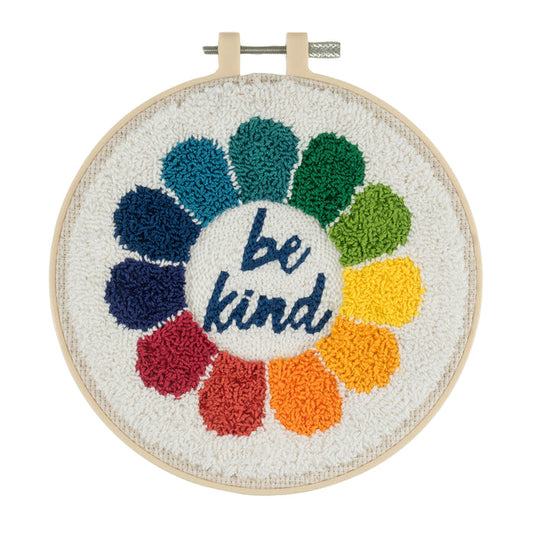 Trimits Punch Needle Kit Floss and Hoop: Be Kind, 15.2cm Diameter, Includes Embroidery Floss, Hoop, Fabric, Punch Needle, Instructions...