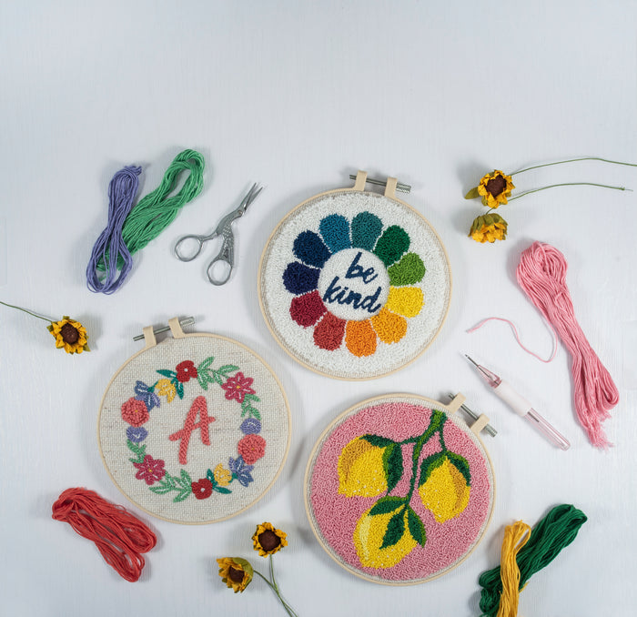 Trimits Punch Needle Kit Floss and Hoop: Be Kind, 15.2cm Diameter, Includes Embroidery Floss, Hoop, Fabric, Punch Needle, Instructions...
