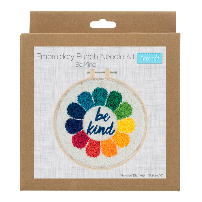Trimits Punch Needle Kit Floss and Hoop: Be Kind, 15.2cm Diameter, Includes Embroidery Floss, Hoop, Fabric, Punch Needle, Instructions...