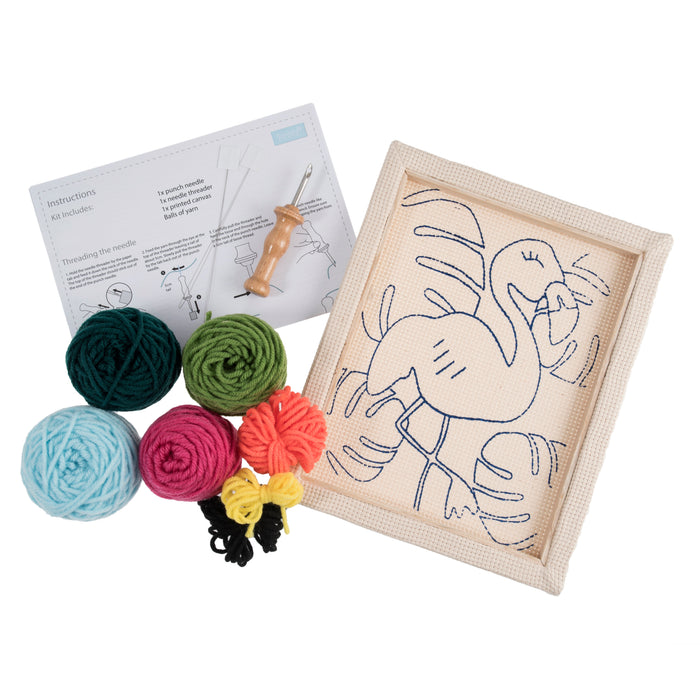 Trimits Punch Needle Kit Floss and Hoop: Flamingo, 15.2cm Diameter, Includes Embroidery Floss, Hoop, Fabric, Punch Needle, Instructions...