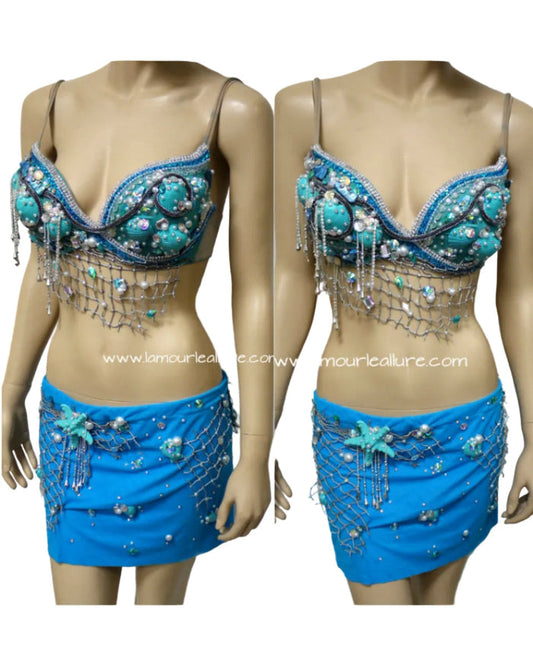 Turquoise Shell Mermaid Top with Skirt Dance Halloween Costume