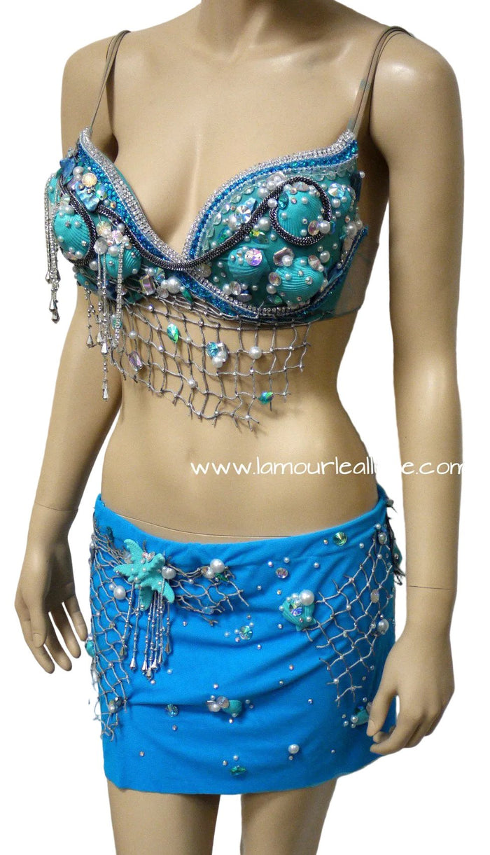 Turquoise Shell Mermaid Top with Skirt Dance Halloween Costume