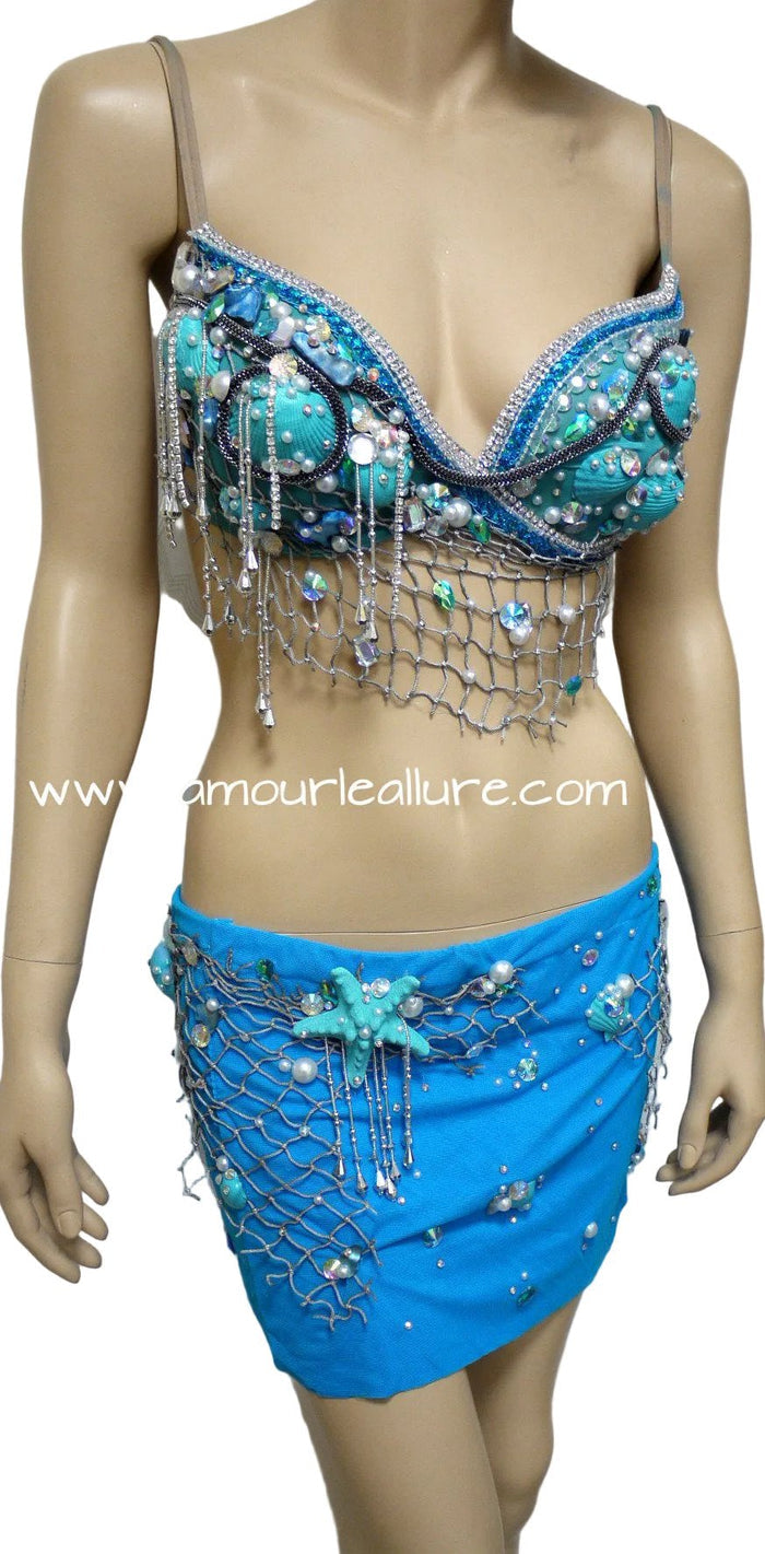 Turquoise Shell Mermaid Top with Skirt Dance Halloween Costume