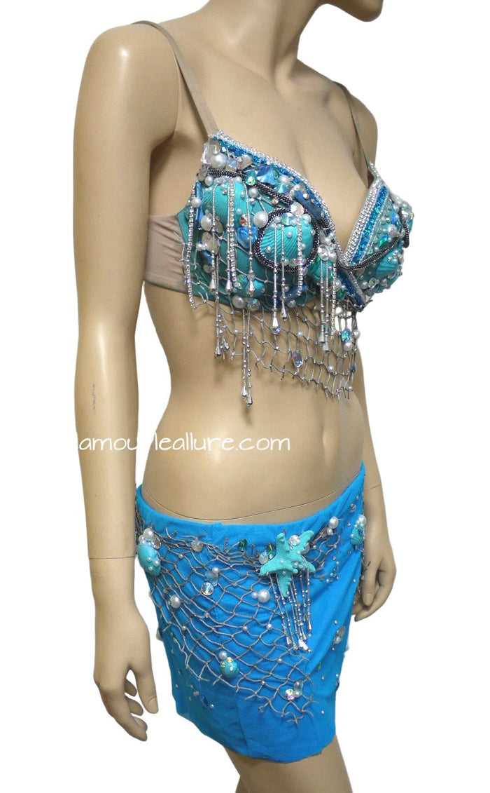 Turquoise Shell Mermaid Top with Skirt Dance Halloween Costume