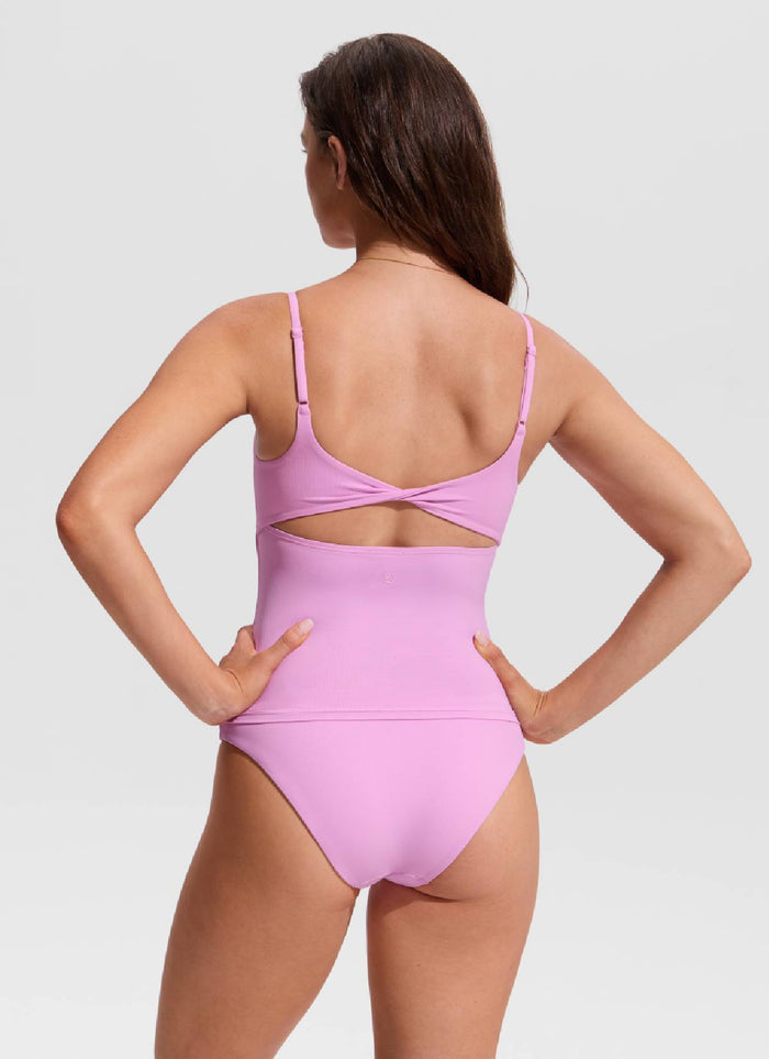 CRZ YOGA Women's Swimwear U Neck Twist Back Tankini Top Vita Pink