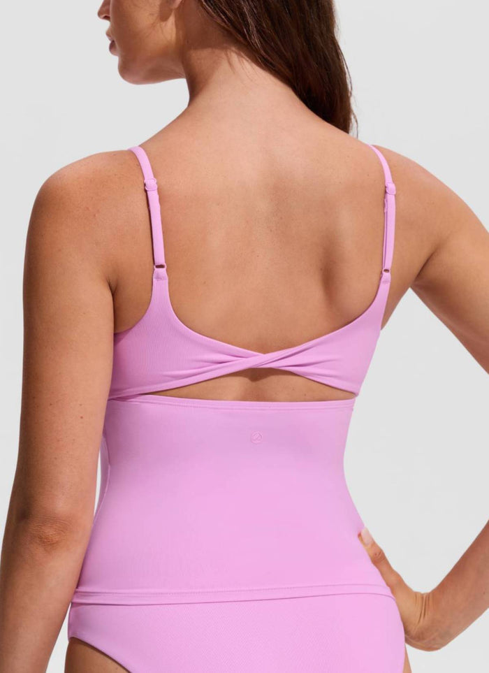 CRZ YOGA Women's Swimwear U Neck Twist Back Tankini Top Vita Pink