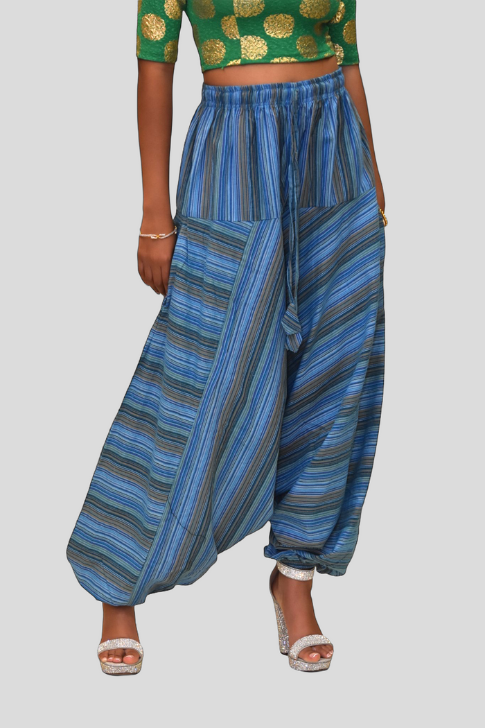 Unisex Cotton Azure Blue Striped Harem pants