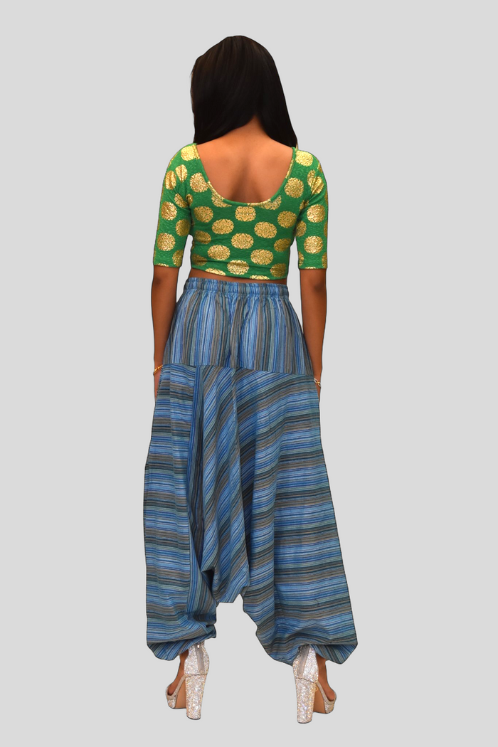 Unisex Cotton Azure Blue Striped Harem pants
