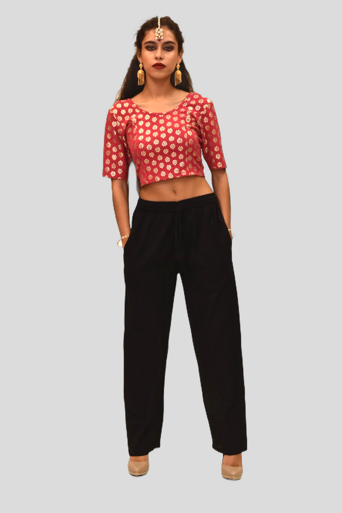 Unisex Cotton Jade  Black Straight  pants