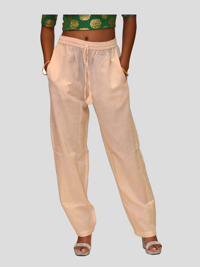 Unisex Cotton Macaroon Cream Straight  pants