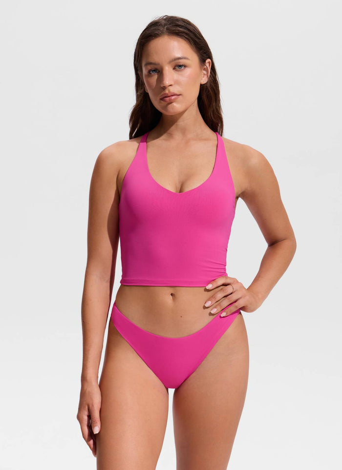 CRZ YOGA Women's Swimwear V Neck Criss Cross Back Crop Tankini Rose Violet