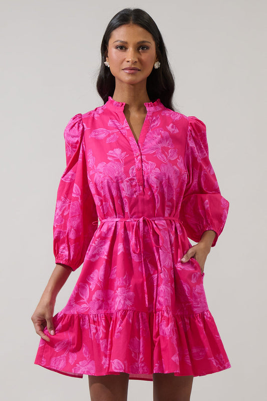 Vacey Floral Jazlyn Split Neck Mini Dress