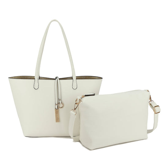 Vegan Leather Reversible 2-in-1 Tote Bag - White/Gold