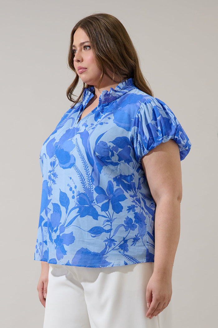 Veran Floral Poly Smocked Top Curve