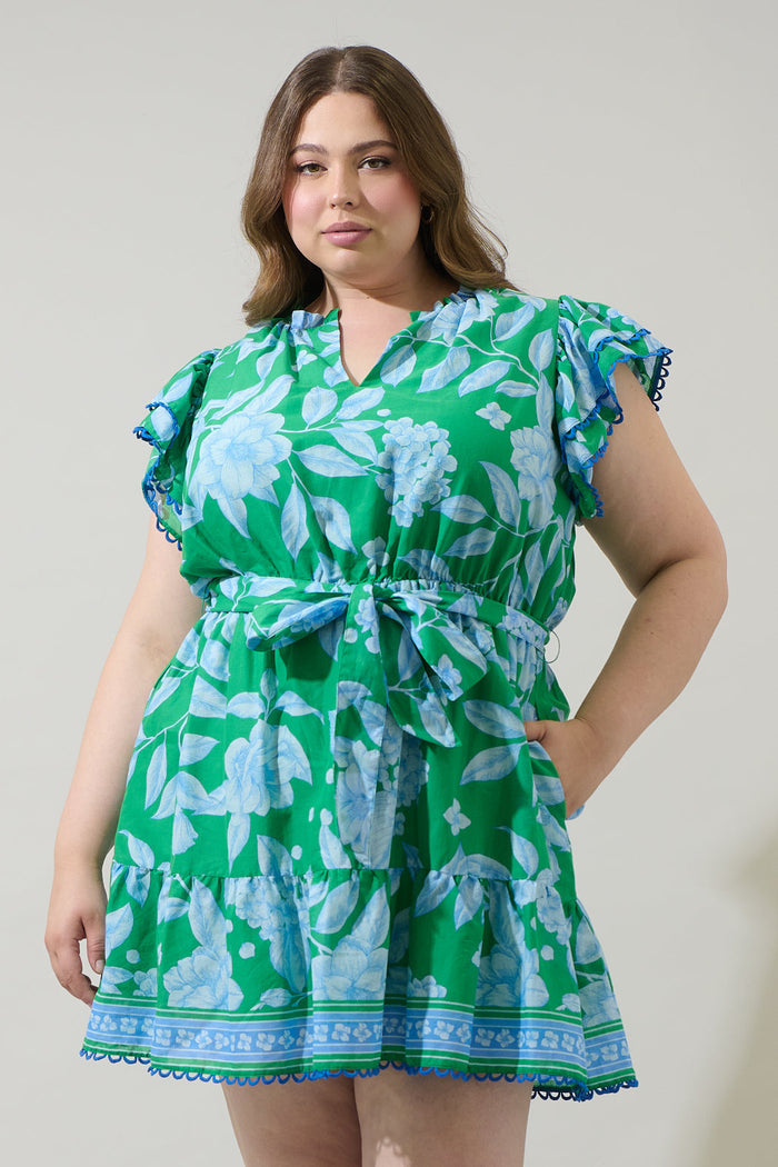 Verbena Floral Eriny Ruffle Mini Dress Curve