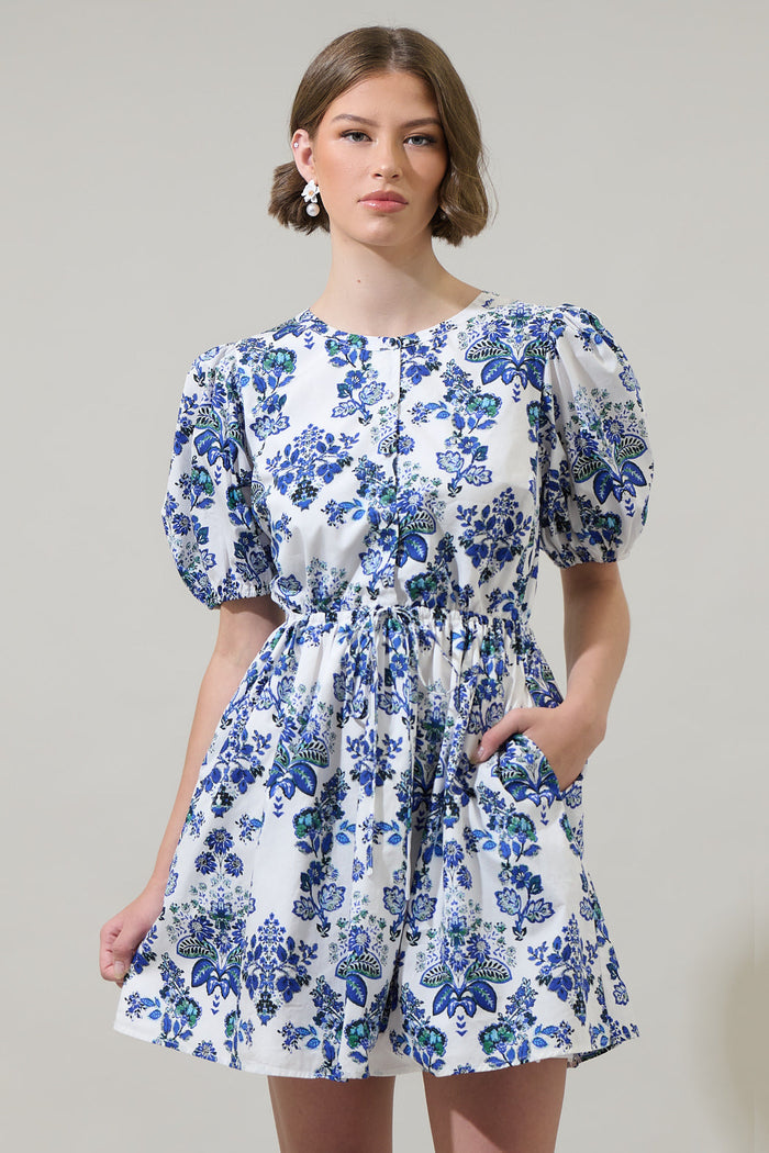 Viara Floral Alba Puff Sleeve Mini Dress