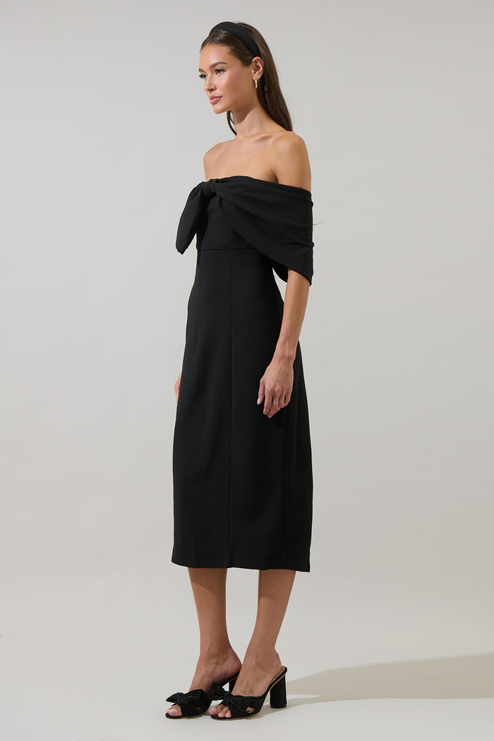 Vibiana Bow One Shoulder Midi Dress