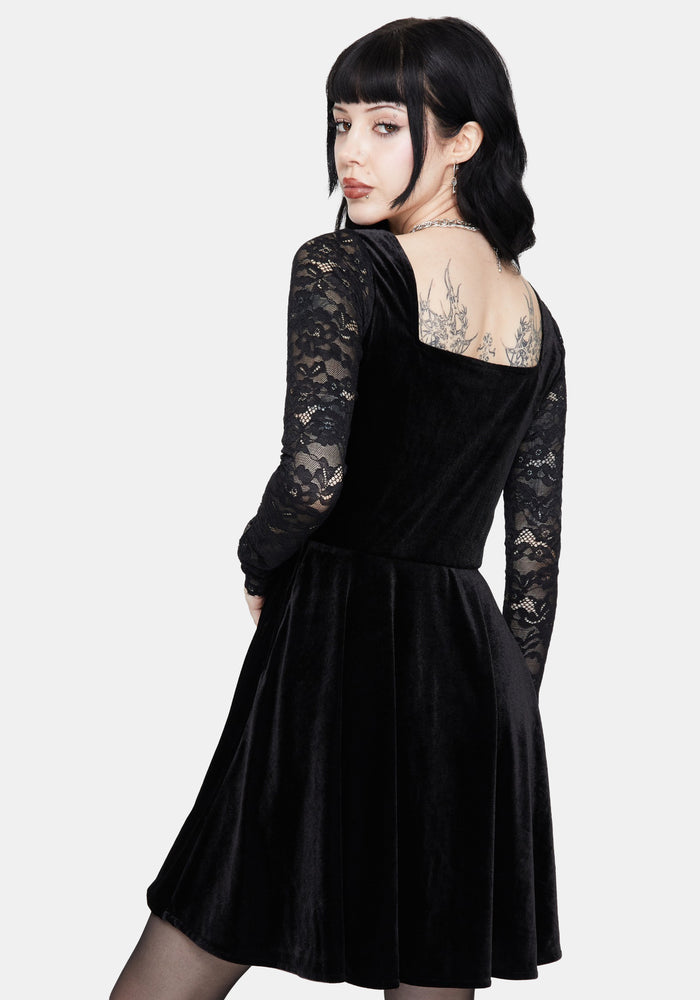 Vice Lace Sleeve Velour Mini Dress