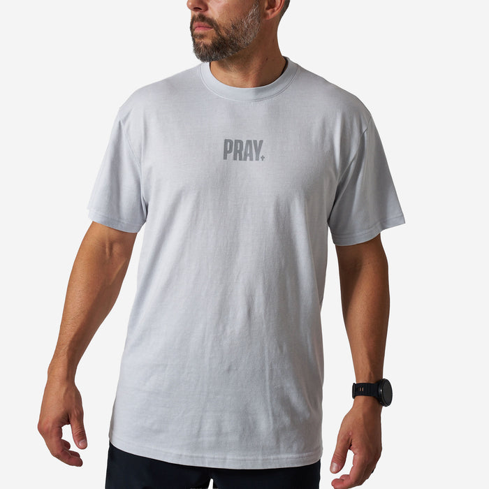 Vintage Washed Tee - PRAY - Light Grey