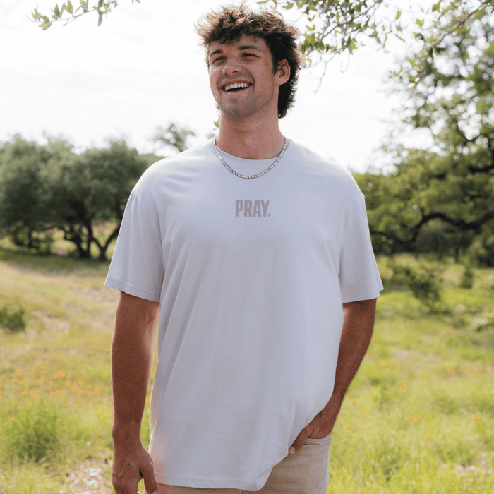 Vintage Washed Tee - PRAY - Light Grey